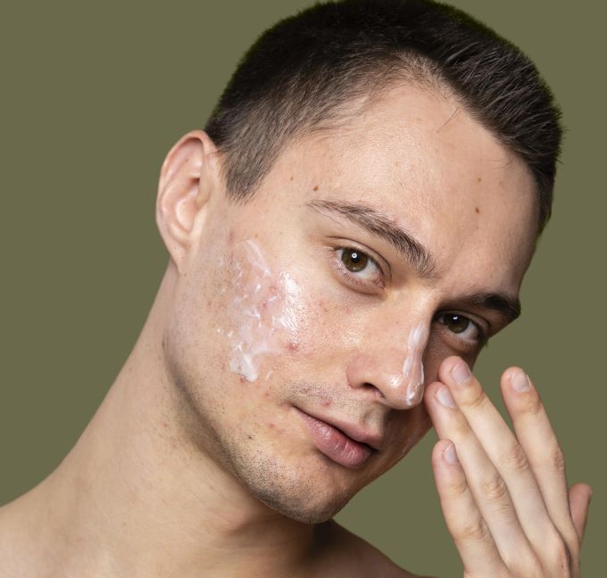 damaged skin barrier on men's face
